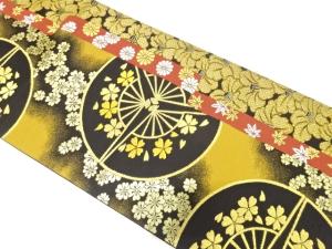 三ツ扇に椿・桜・菊模様織り出し　振袖用袋帯